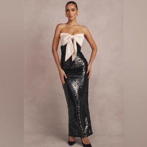HOUSE OF CB 'Holly' Black Sequin Strapless Bow Dress